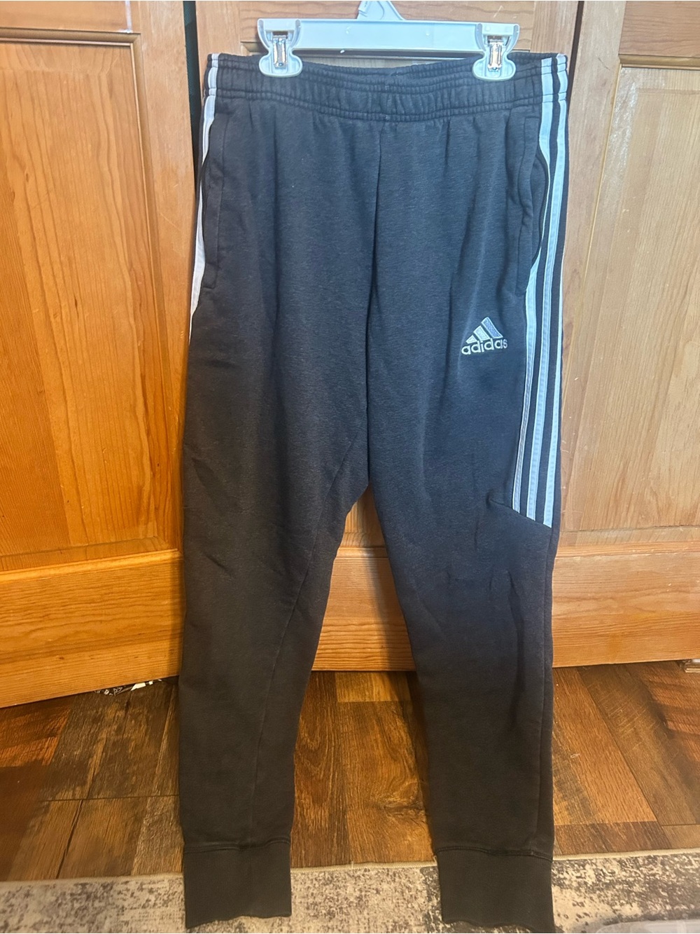 adidas charcoal gray climalite Jogger Sweatpants with White Three-Stripes
